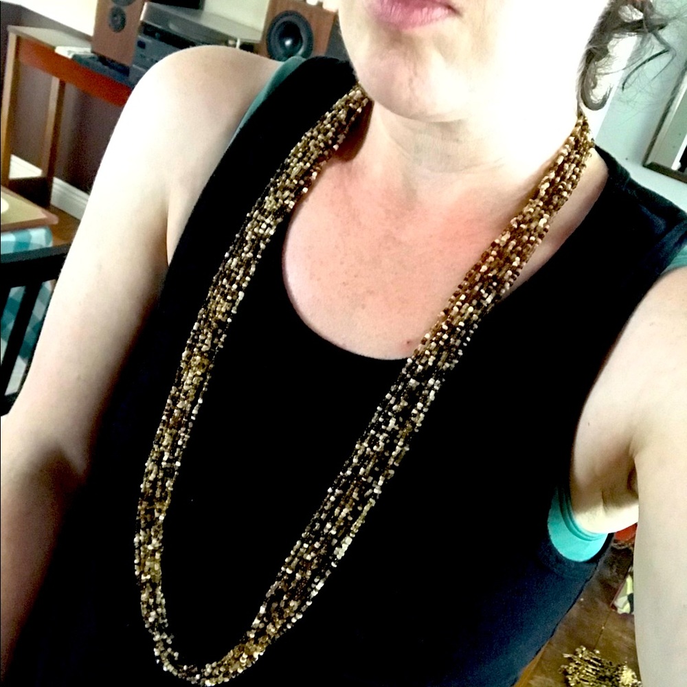 Vintage 90s seed bead necklace brown and cream